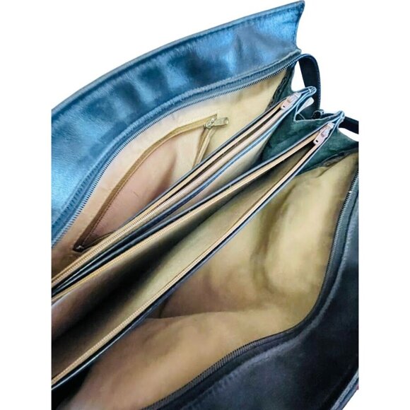 Vintage Shoulder Bag Black Leather Double Handle Strap 13" x 10" x 3 1/2" - Picture 10 of 16